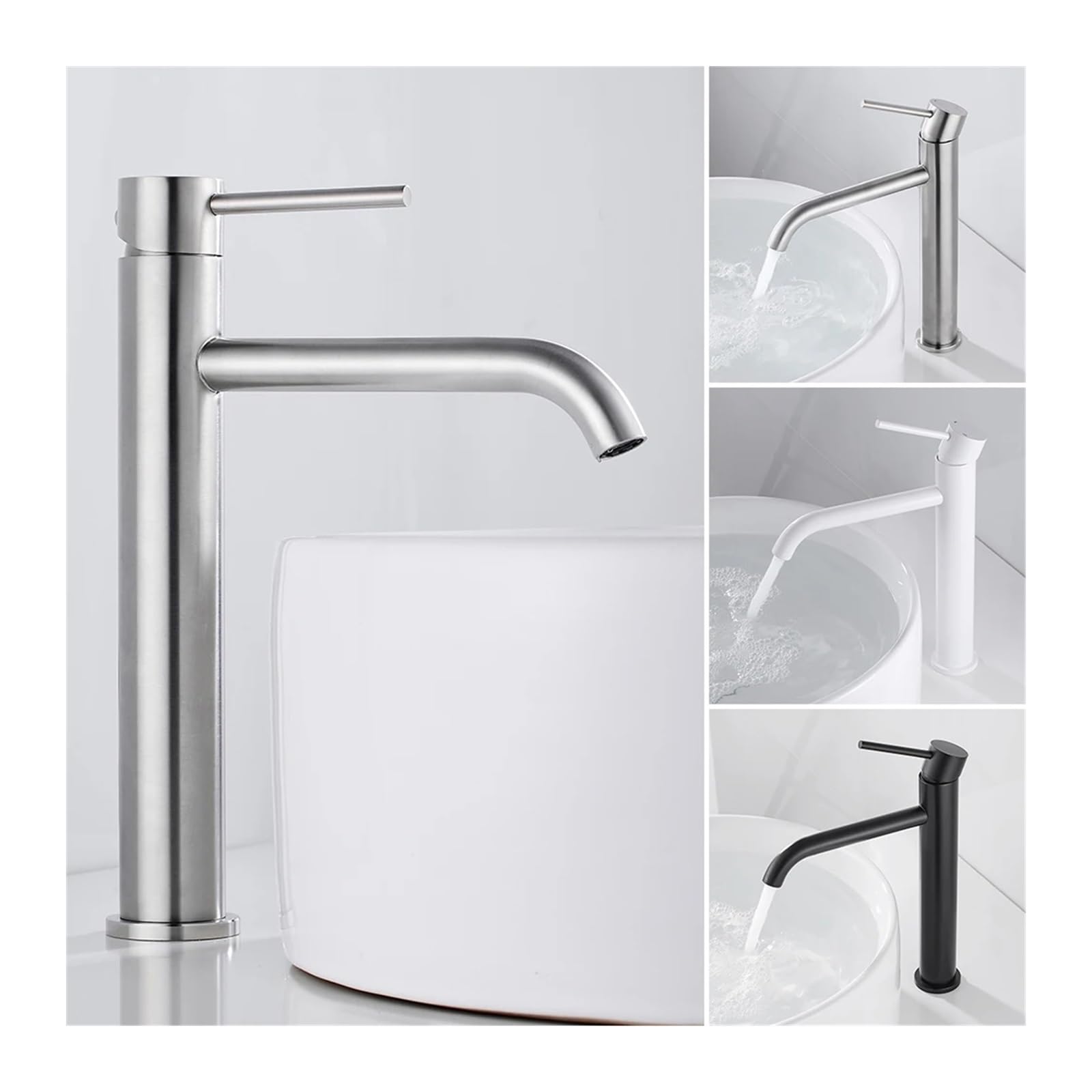YZYSHHX Badezimmer-Waschtischarmatur, hoch, Schwarz/Gebürstet/Weiß, Wasserhähne, Handwaschbecken, Einhebelmischer, Waschtischarmaturen (gebürstet)