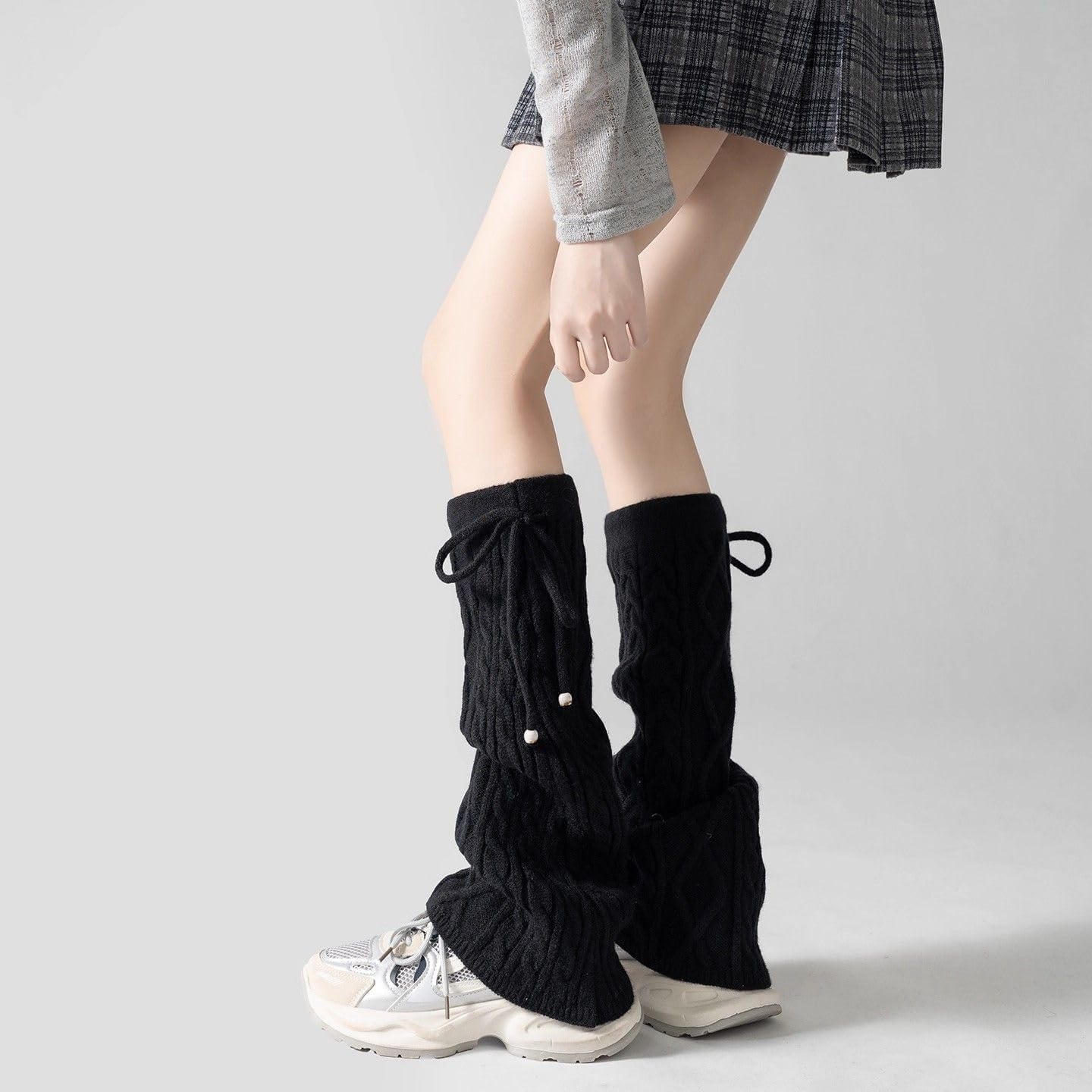 Sexybody Women Cable Knit Leg Warmers Tie Side Y2K Chunky Winter Socks image 3