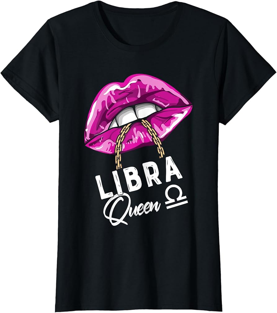 Purple Libra Lips Queen Birthday Womens Zodiac Star Sign T-Shirt