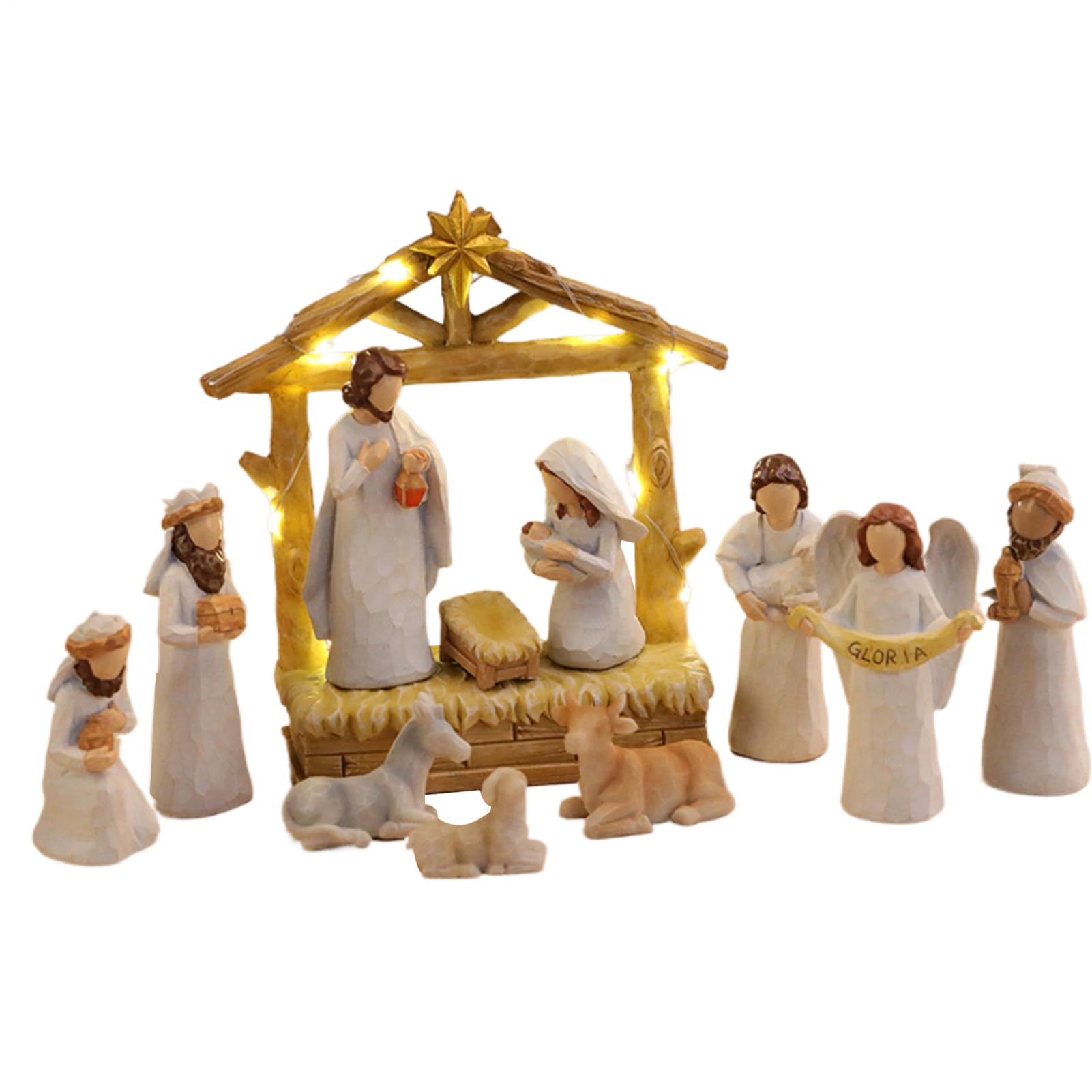 Crèche De Noël Complète - Statuette de Crèche en Résine pour Noël | Décoration Maison pour Bureau Cheminée Chambre Appartement,Décoration Étable De Maison École Anniversaire Action De Grâces
