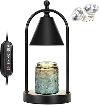 Candle Warmer Lamp with Timer, Electric Black Candle Warming Light for Bedroom, Dimmable Wax Melts Warmer for Home Decor Beside Lamp Gifts for Women 2 Bulbs Included
