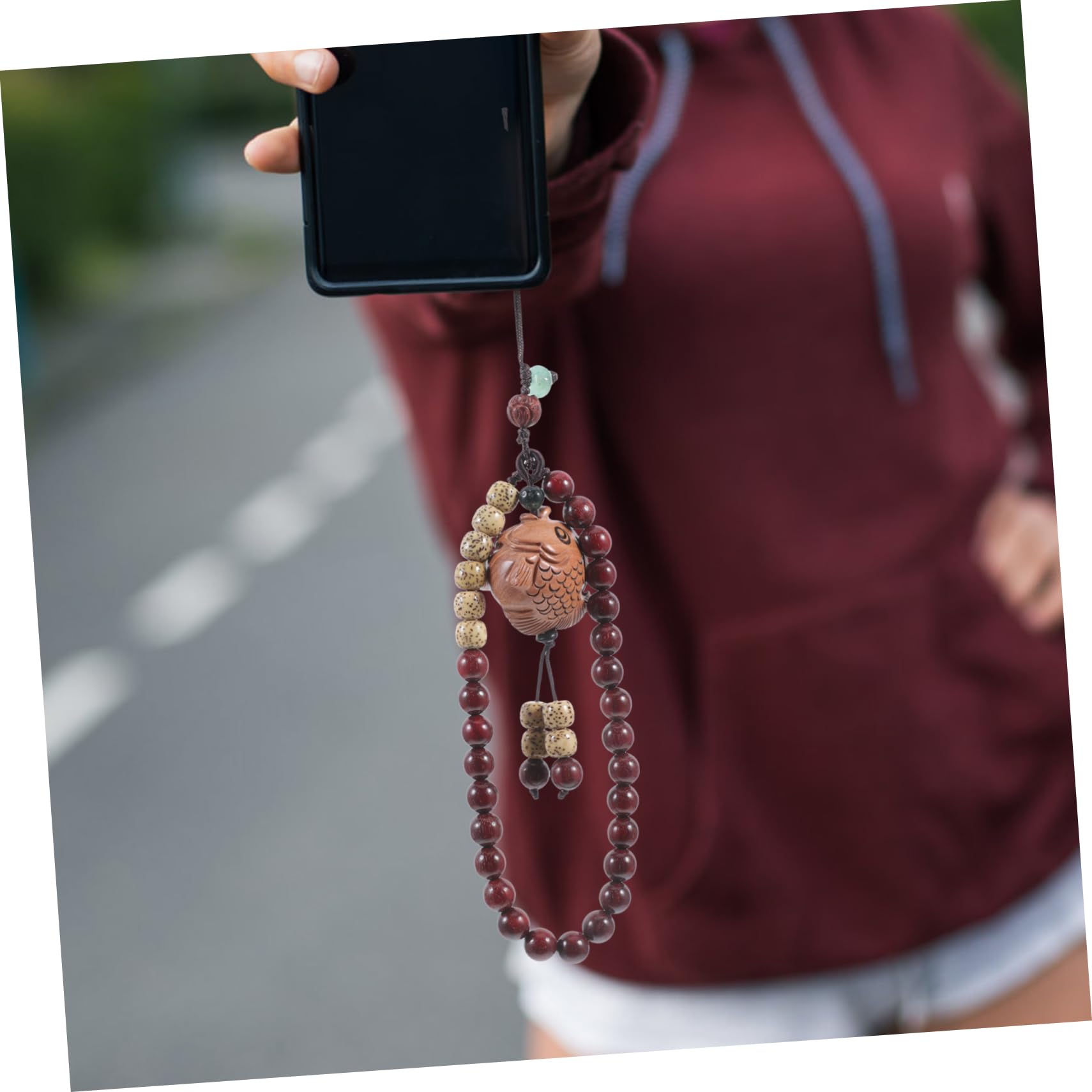HOMSFOU cadena de teléfono móvil de sándalo wrist wraps wristband cordón de muñeca para llaves pulsera para llaves muñeca clave cordón de muñeca para etiqueta de nombre rojo