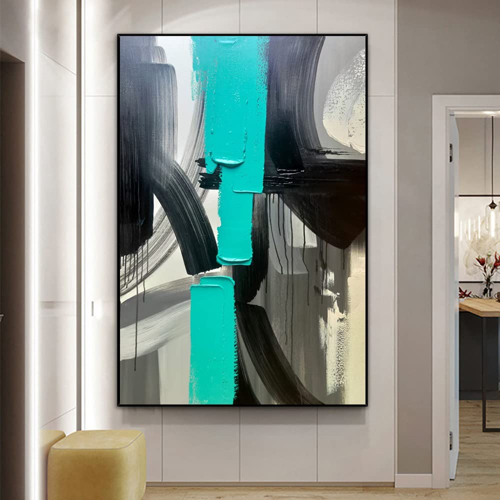 Pinturas Oleo, Moderno Abstracto Negro Verde Textura Gruesa Arte Geométrico Pinturas De Arte Pinturas Al Óleo Pintadas A Mano sobre Lienzo Arte De Pared para Sala De Estar Dormitorio Oficina Decor