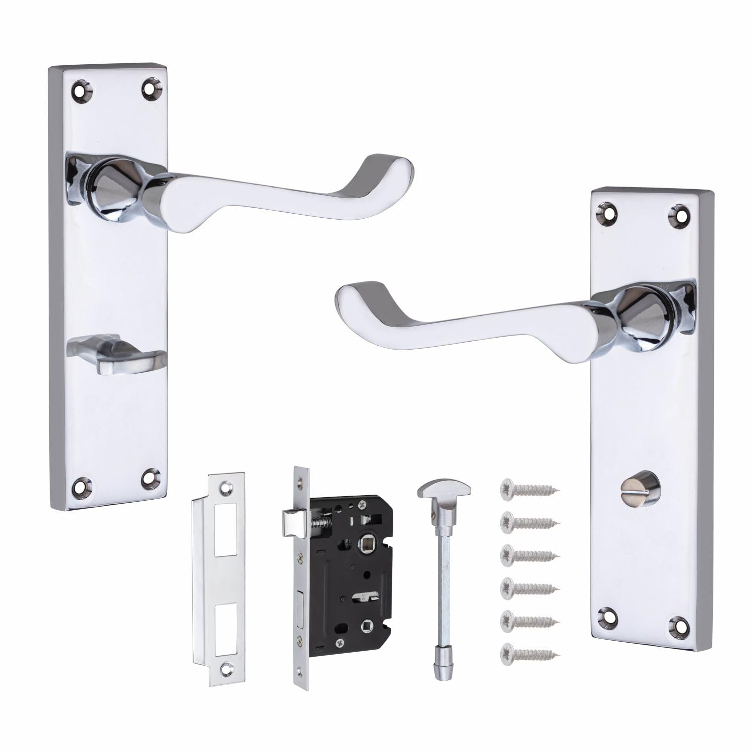 Golden Grace 1 Pair Victorian Scroll Door Handles Polished Chrome Finish Bathroom Toilet Mortise Lock from B&Q