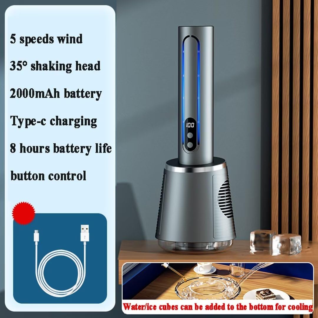 Ventilador eléctrico de escritorio, ventilador de torre de columna silenciosa con 5 velocidades, oscilación de 35°, ventilador personal USB para oficina en casa, diseño sin hojas, cabezal agitador