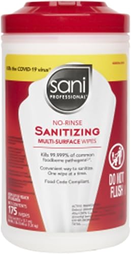 Sani Professional - Toallitas desinfectantes para múltiples superficies sin enjuague - Cumple con el código de alimentos - Perfecto para limpieza
