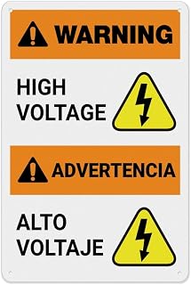 Warning High Voltage - Bilingual Spanish Aluminum Metal Tin Sign 8"x12" - Safety Restriction Alert Warning Plate, Bilingual High Voltage Sign