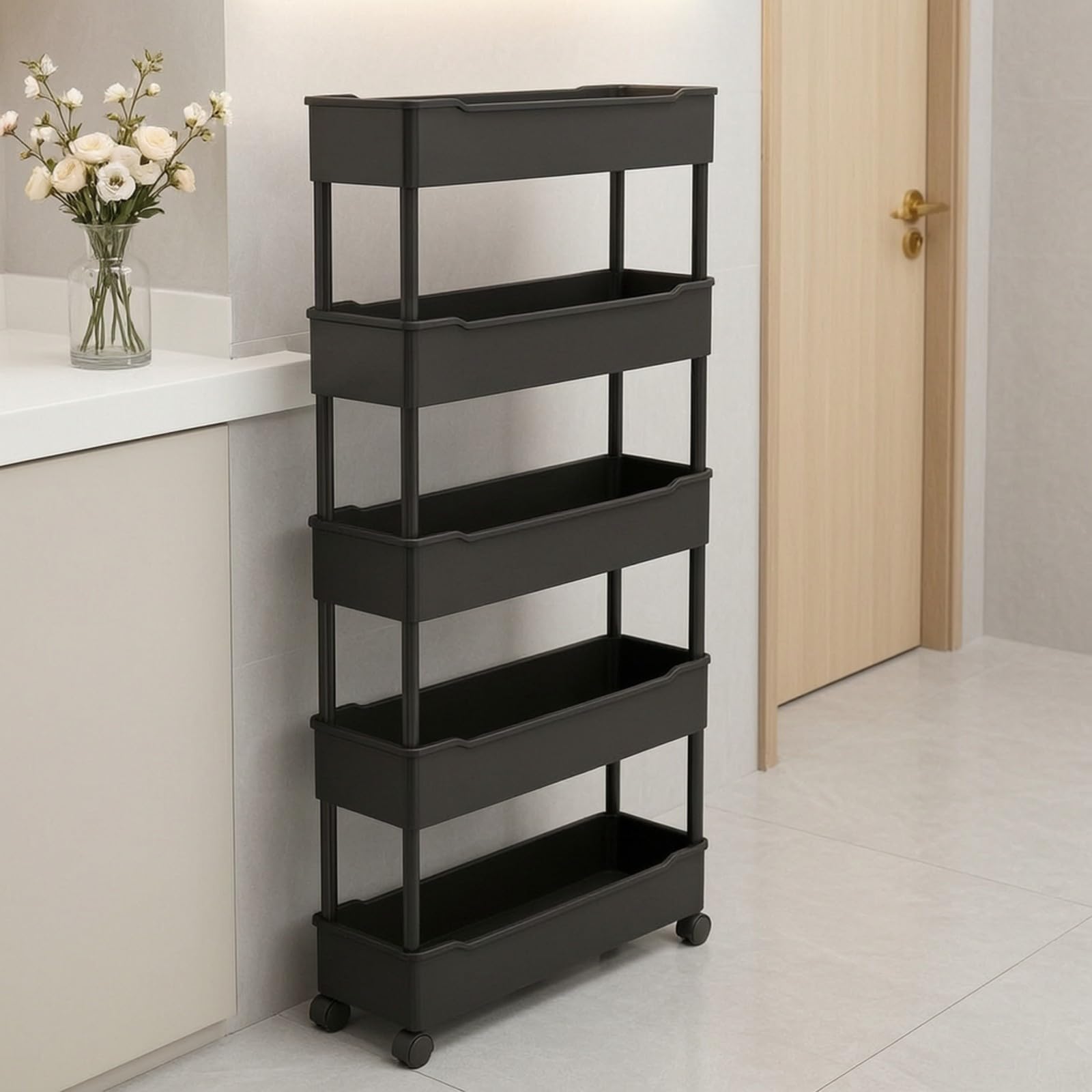 Armadietto con Ruote Scorrevole Scaffale con Ruote, Visibile, Scaffale Ripiani, per, Bianco, 20CM