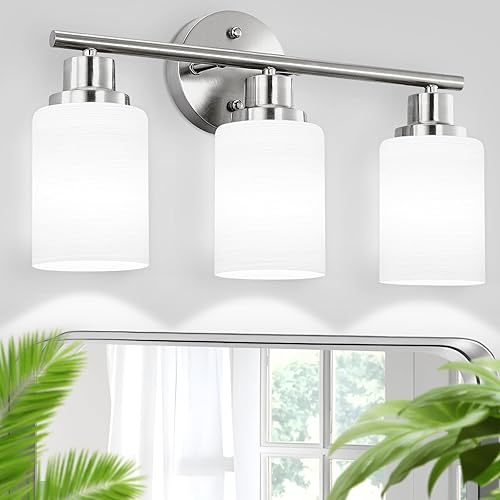 Lámparas de baño de 3 luces, luces de tocador para espejo con pantalla de vidrio blanco lechoso texturizado, lámpara de pared moderna para cocina,