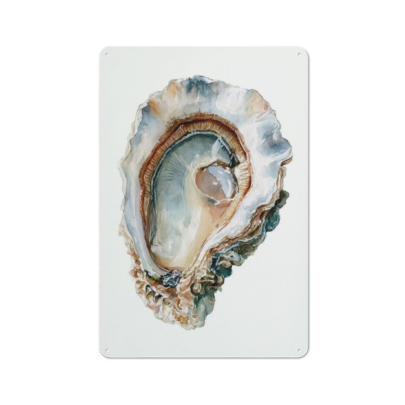 Jubonexis Watercolor Oyster Tin Metal Signs Wall Art Decorations for Bar Pub Club Cafe Room Farmhouse White 30x20cm