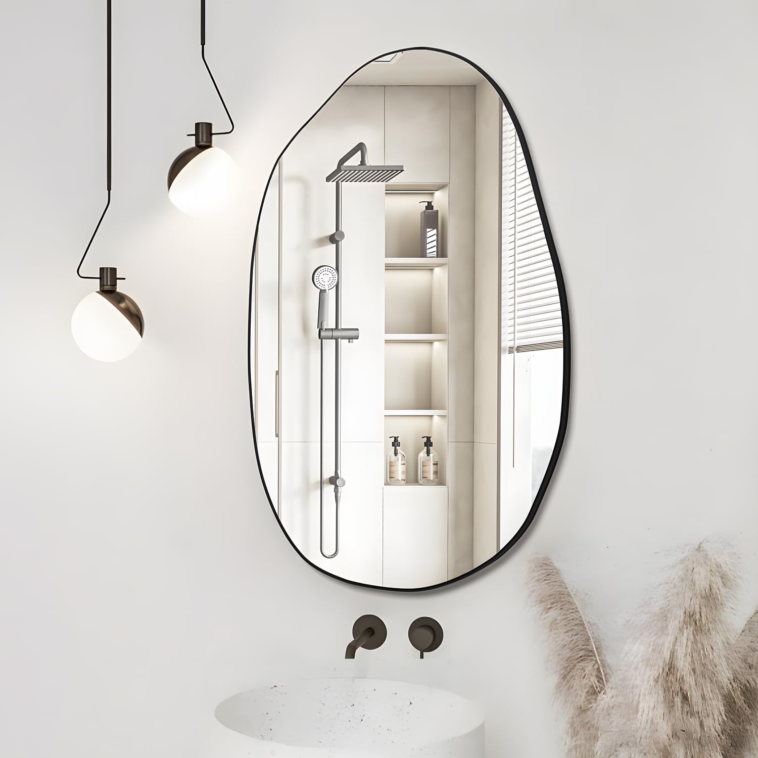 Irregular Wall Mirror Asymmetrical Mirror,Wall Mounted Mirror,for Bathroom,Bedroom,Living Room,Entryway,Decorative Modern Wall Decor,(Black, 33.5''x20.5'')