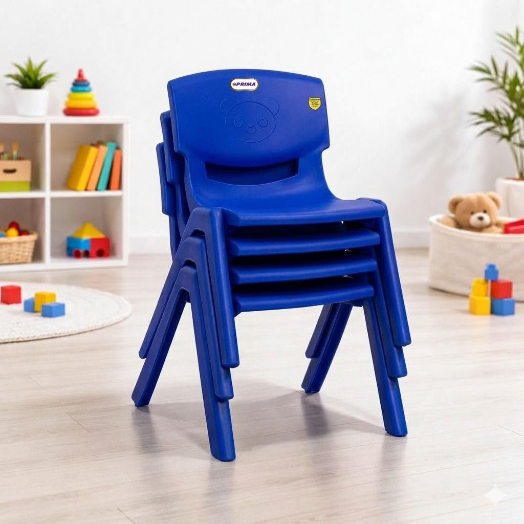 Prima Baby Plastic Chair 120 Set of 4 |Strong Durable and Comfortable with Backrest for | Kids | Study | Play for Home/School/Dining for 2 to 6 Years Age, Blue Color
