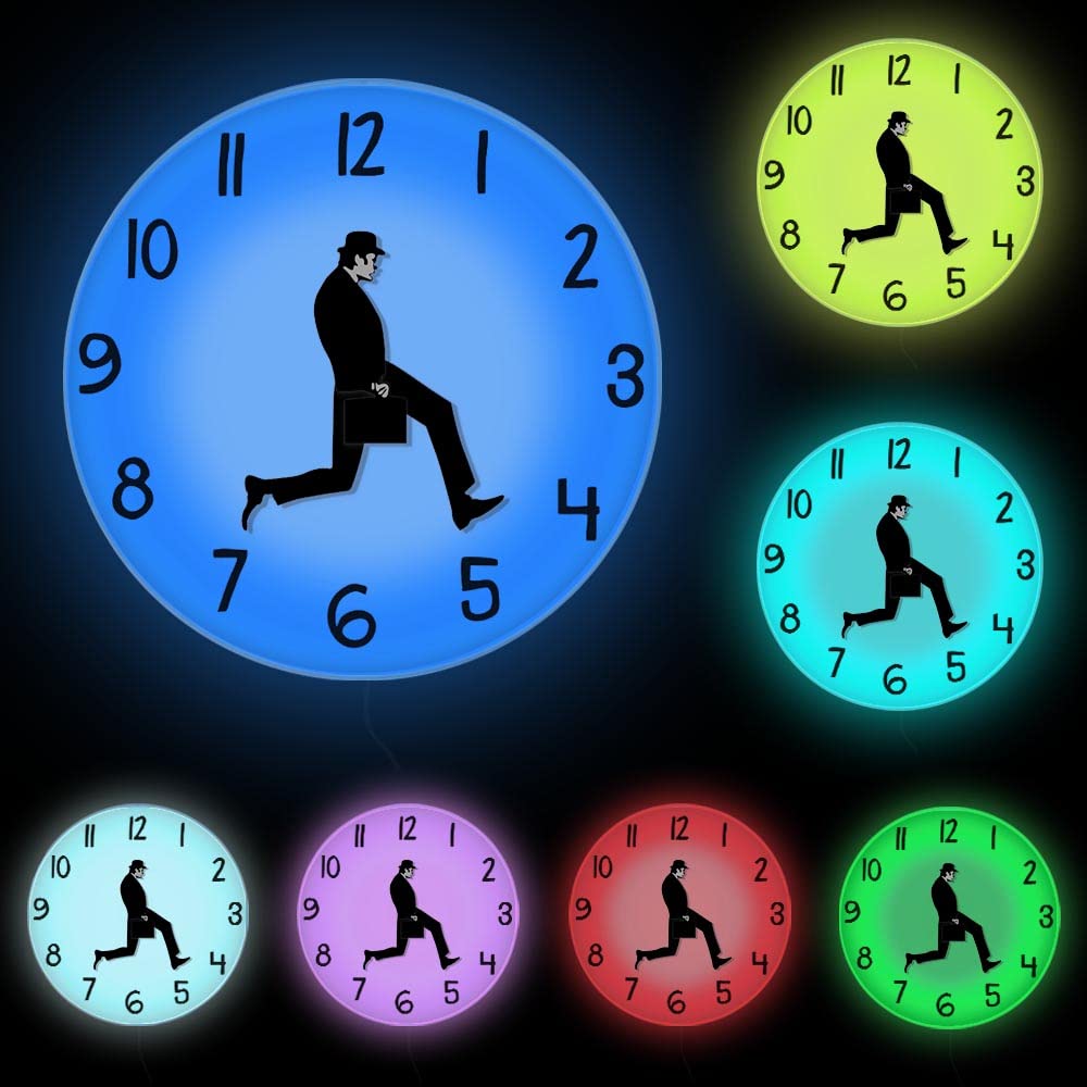 Geek AlertsGeek Alerts Battey Silent Quartz Clock, British Comedy Inspired Ministry of Silly Walk LED Lighting Wall Clock with USB Color Changing Light Comedian Decor Funny Walking 12inch Acrylic Frame Watch