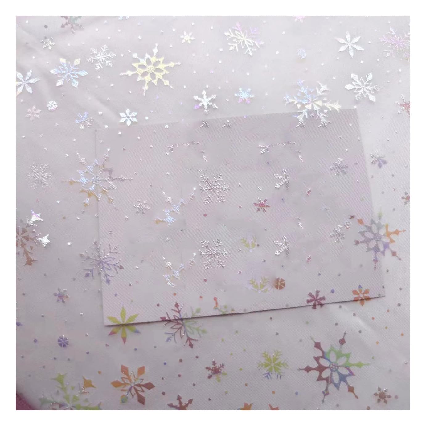 Tüllstoff Glitzer Bunter Schneeflocken Tüllband Glitzer Tüll Bronzierender tischläufer Glitzer deko Stoffe für Vorhänge DIY Bekleidung Deko Weihnachten Hochzeit 150 cm Breit, 15 Meter