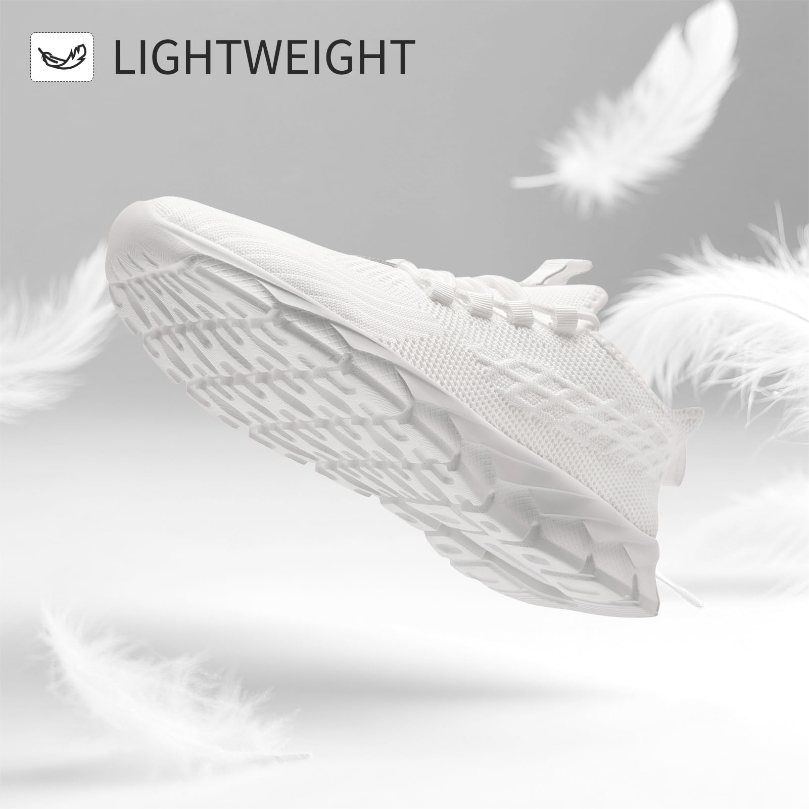 Zapatillas deportivas ligeras para hombre, para correr, caminar, gimnasio, todo blanco, 44 EU | Entrenamiento, tenis, correr, fitness, trabajo, casual, cómodo, malla transpirable, antideslizante