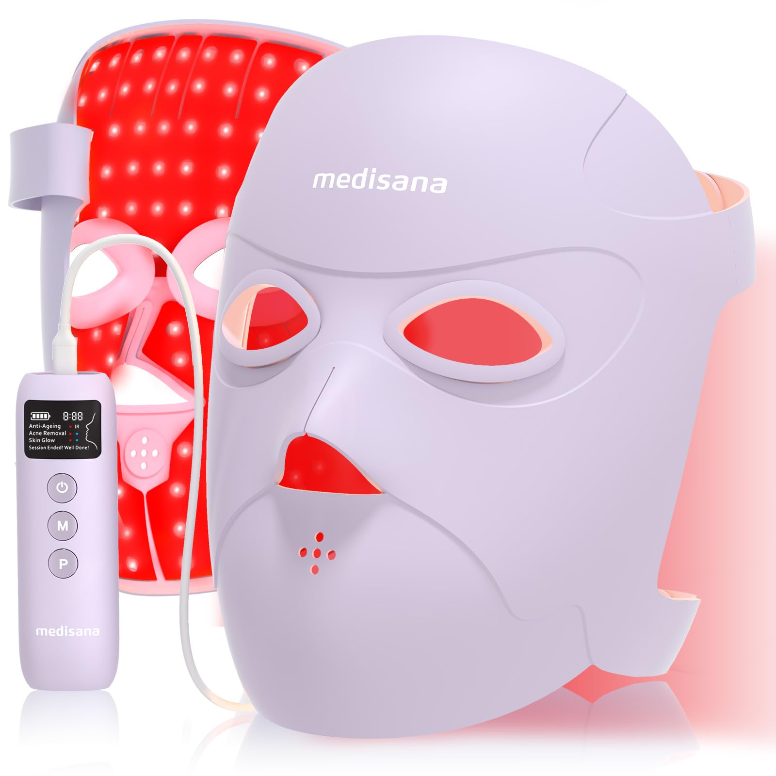 Photo 1 of Medisana 3D Red Light Therapy Mask for Face, 336 LEDs Light Therapy Mask with 3 Modes - NIR 830nm, Red 630nm, Blue 415nm - Cordless & Rechargeable LED Face Mask for Home, Skincare Gifts for Women Mom