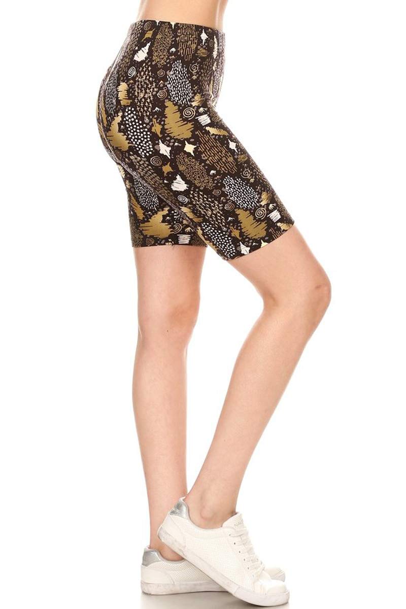 Leggings DepotLBKX-S738-1X Copper Media Printed Biker Shorts, 1X Plus