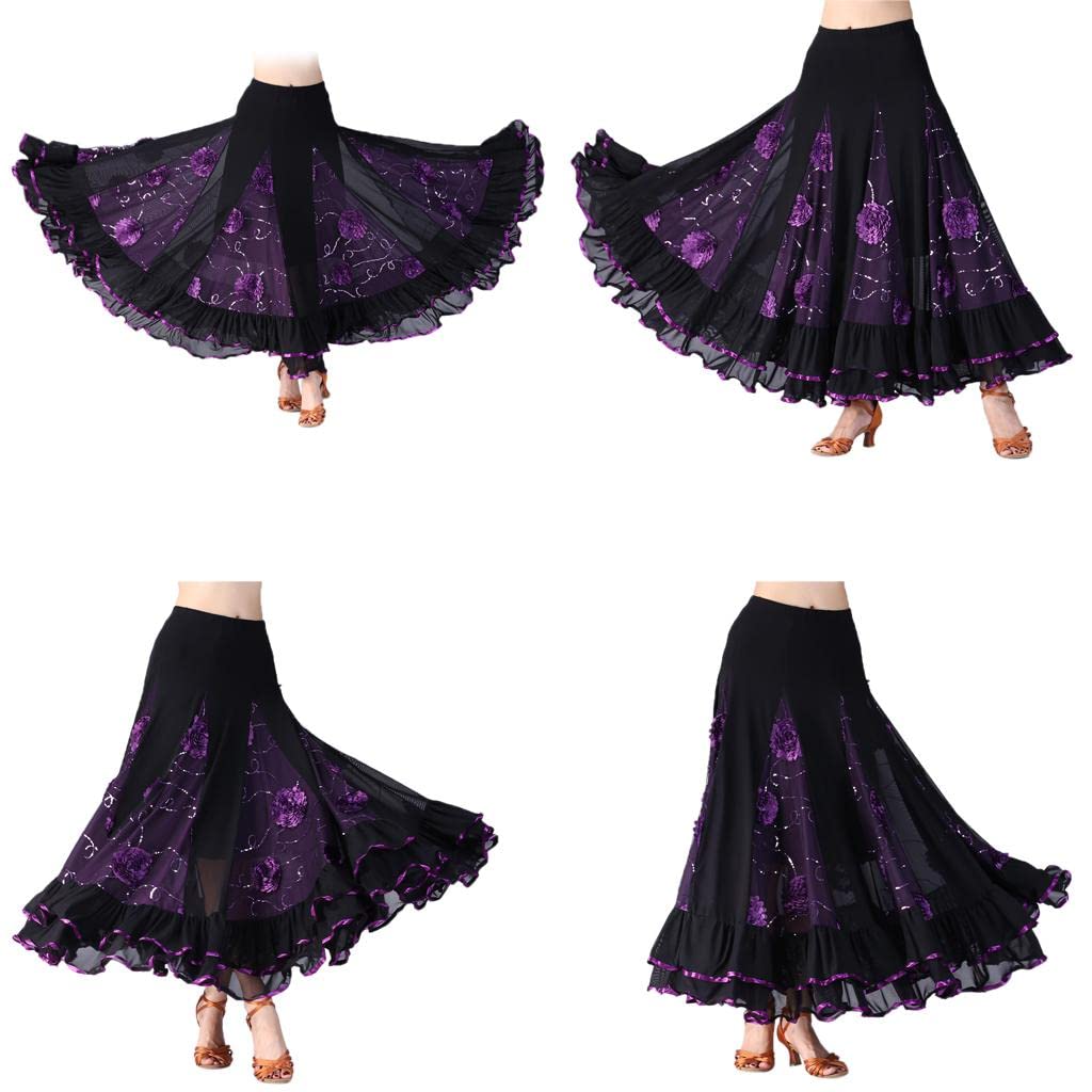 predolo Latin Tanzkleid mit Geschwungenem Midirock Pailletten Verzierung Angenehm Dehnbarem Bund Und Modischem Flair für Veranstaltungen Tänzerinnen Bühne