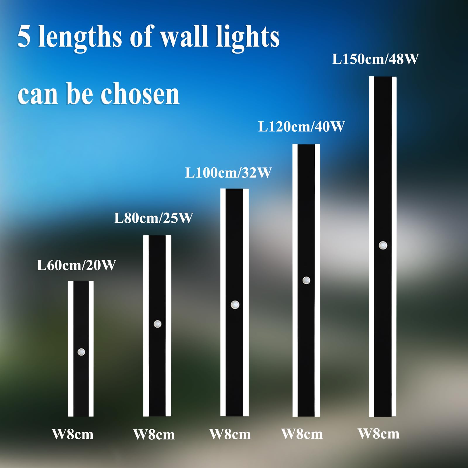 Lungo Applique da Parete LED con Sensore di Movimento 60CM Esterno Nera Lampada da Parete Moderna Impermeabile Luce Bianco 6000K Aplique Interno Esterni per Terrazza Veranda Balcone Villa