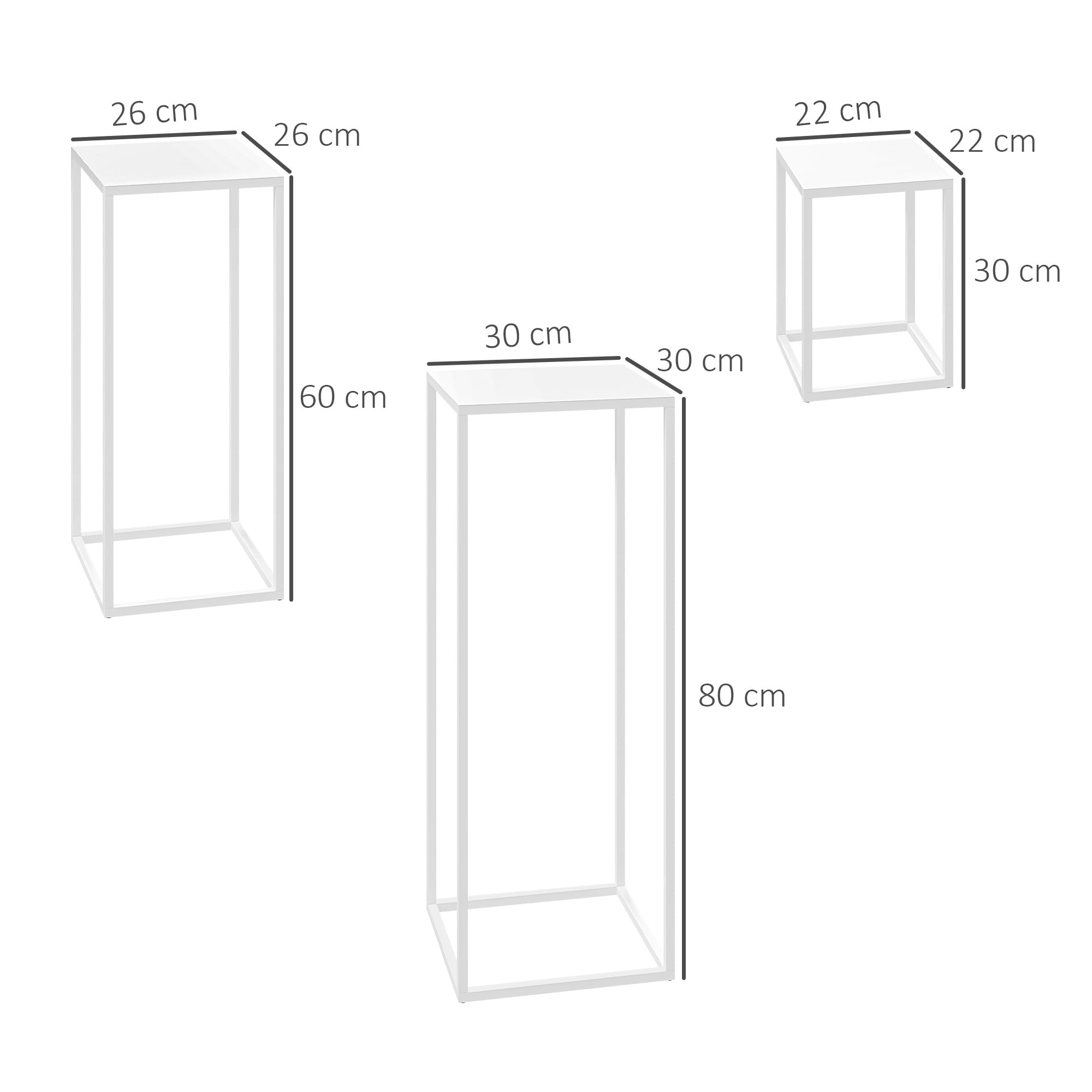 Outsunny 3 supporti per piante quadrati impilabili metallo bianco