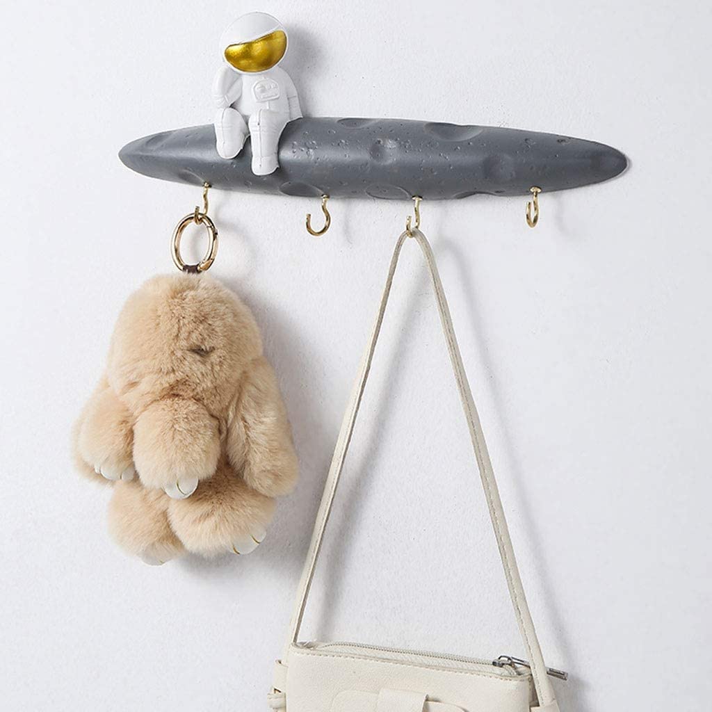 Attaccapanni A Muro Appendiabiti in Resina Nordica da Astronauta Creativo con Ferro Dorato 4 Ganci Parete Cappello Portachiavi Decorazione Ganci Appendiabiti(B-Left)