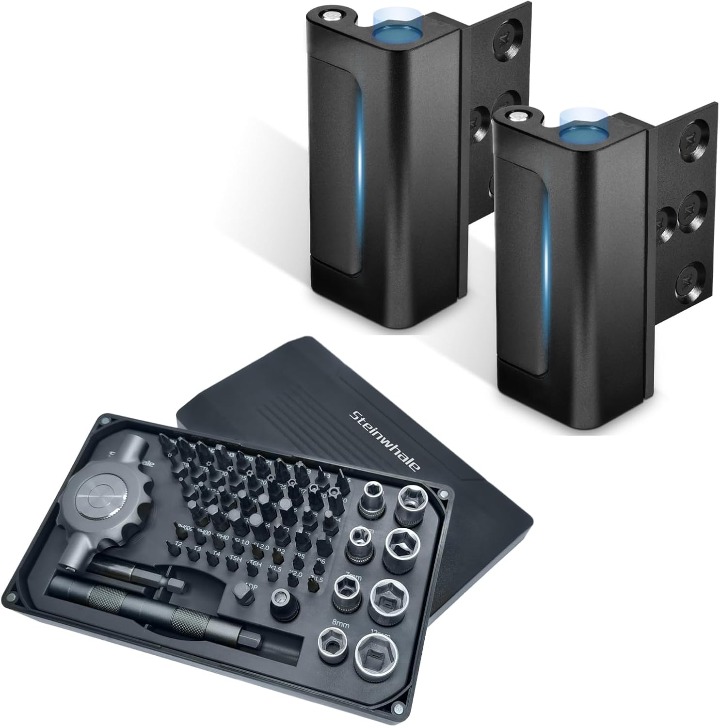 Home Security Door Reinforcement Lock, Childproof Safety Door Lock Latch Stopper. 64in1 Gearless Ratchet Screwdriver Bit Set, Flat Handle for Tight Spots, Magnetic Assembly, 58pcs 1/4 inch and 4mm Bit