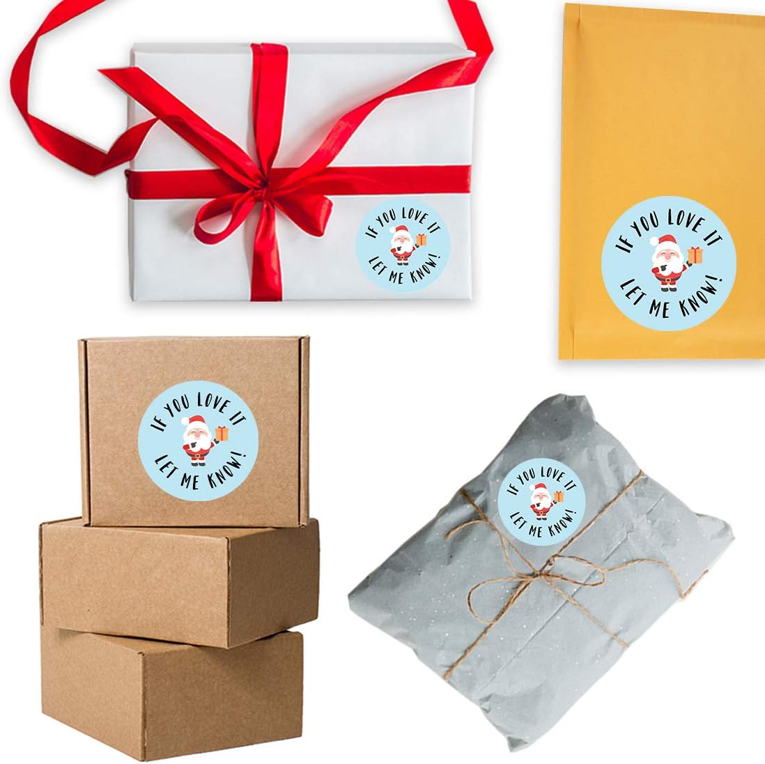 Andaz Press Christmas Round Small Business Sticker Labels, 2 Inch Round, If You Love It, Let Me Know!, Baby Blue with Santa Claus Design, Packaging Stickers, 120-Pack