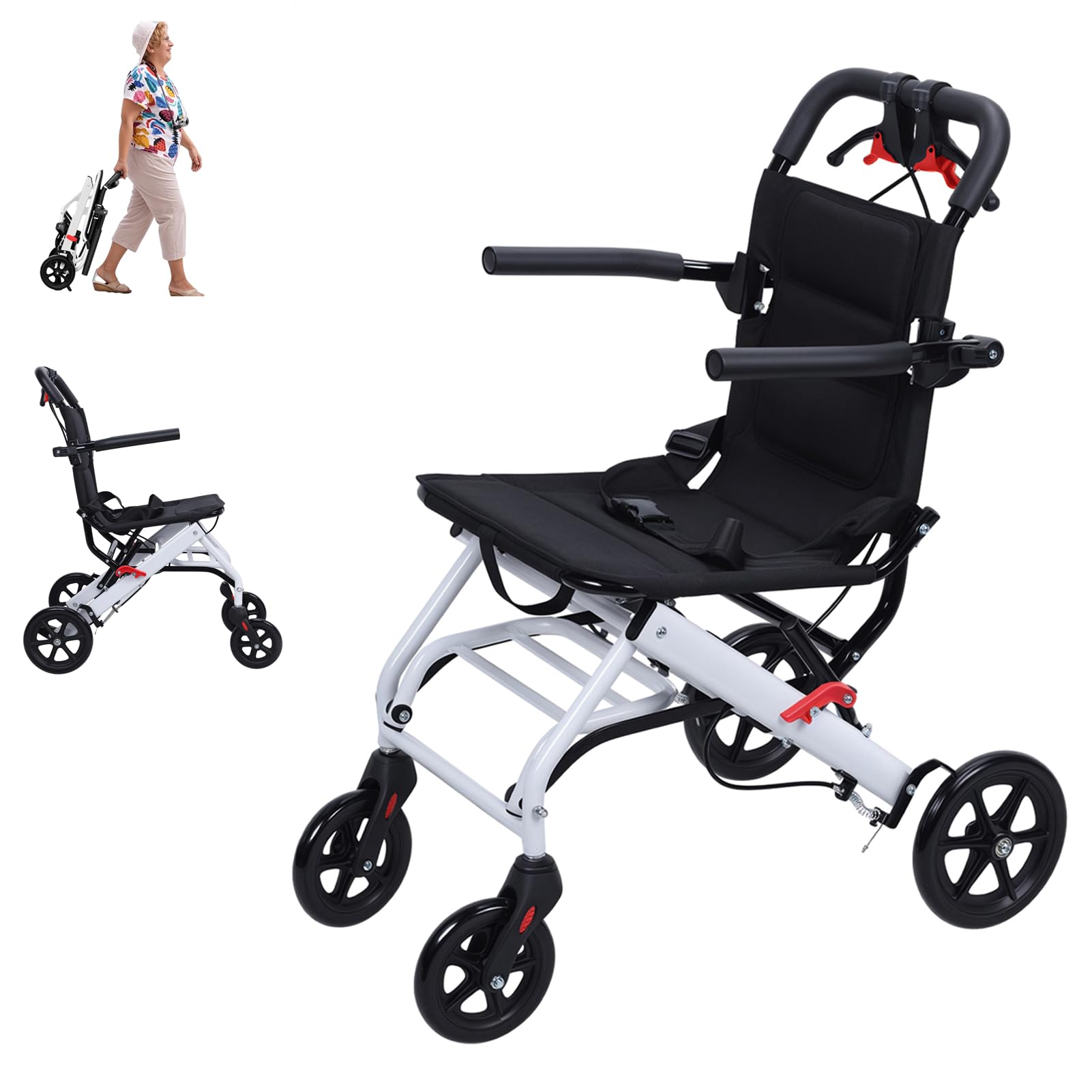 Sillas de ruedas para adultos, silla de ruedas portátil de viaje, silla de ruedas plegable ligera para personas mayores, silla de movilidad con marco de aluminio para puerta estrecha con cinturón de
