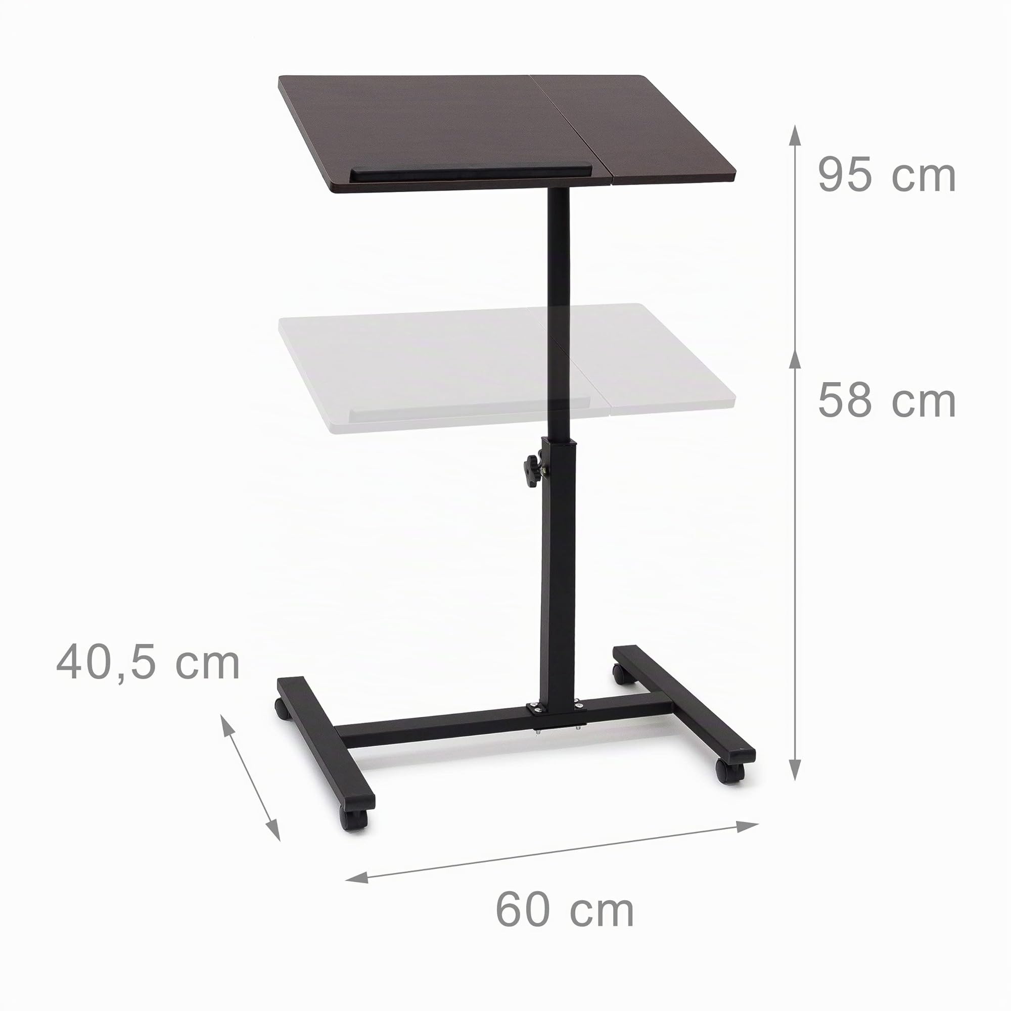 Relaxdays Mesa Ordenador Portátil, Altura Ajustable, Soporte Laptop, Ruedas, Giratoria, Inclinable, 95x60x40,5 cm, Negro
