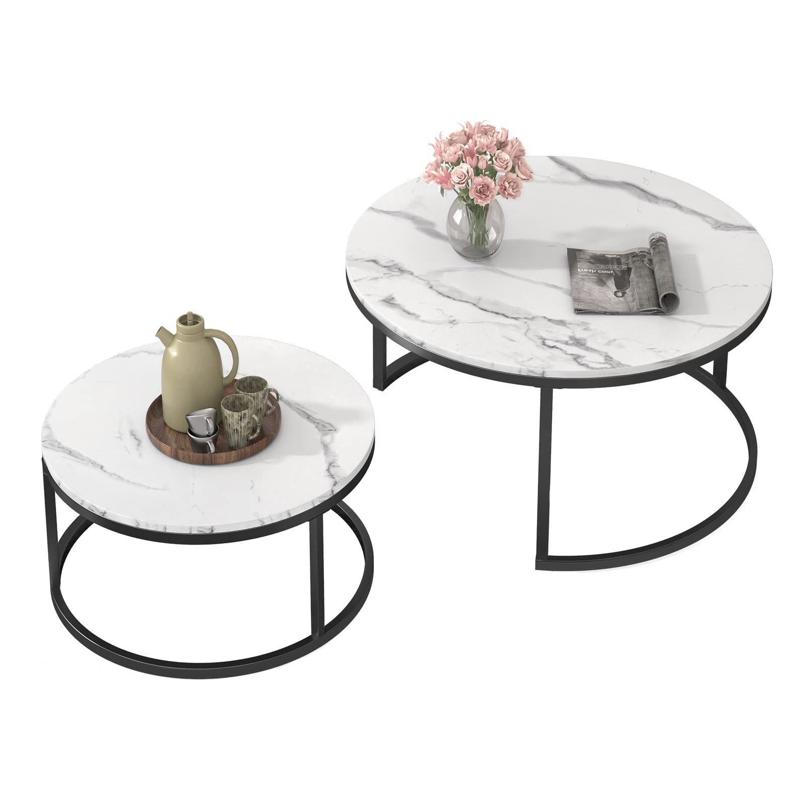 Buy Modern Nesting Coffee Table, Marble Look Sofa Side Nest of Tables
