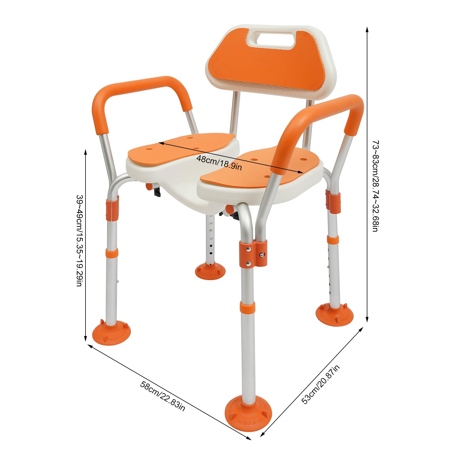 Silla de ducha, silla de ducha regulable en altura con respaldo, reposabrazos, silla de baño para personas mayores, embarazadas, discapacitados, equipada con acolchado EVA antideslizante