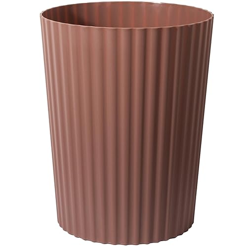 JiatuA Small Trash Can Plastic Wastebasket Round Garbage Container Bin for Bathroom, Kitchen, Bedroom, Home Office, College Dorm, Brown - 1.8 Gallons - Brown
