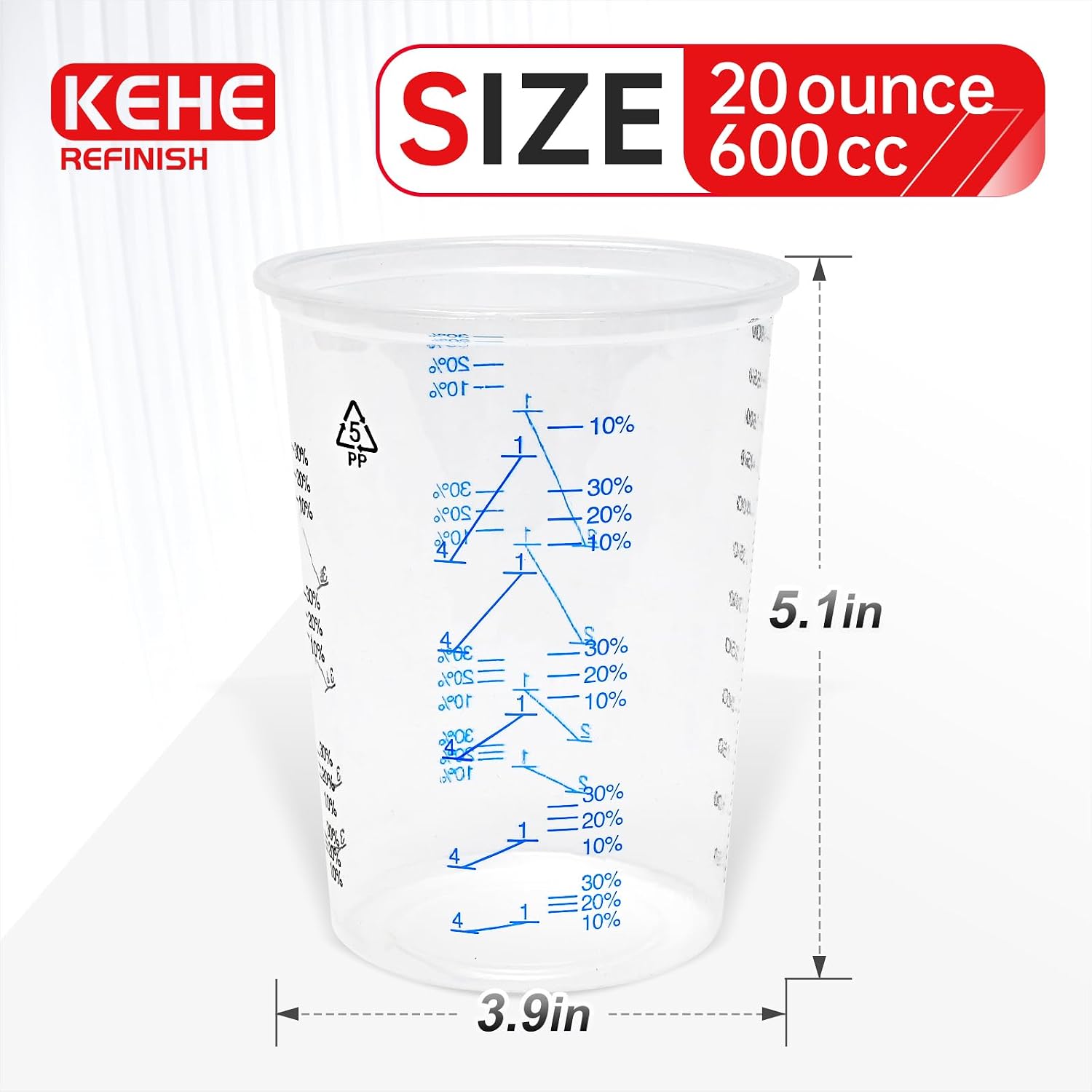 200-pack Paint Mixing Cups by KEHE REFINISH,600ml Disposable Plastic Measuring Cups for Liquids, Paints, Resin, Epoxy, Art,Ratios 2:1, 3:1, 4:1