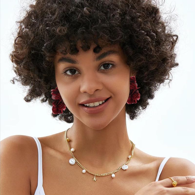 coadipress Fabric Flower Cluster Hoop Earrings Handmade Charm Chic Petal Hoop Earrings Elegant Camellia Huggie Earrings Boho Lightweight Floral Petals Earring for Women3