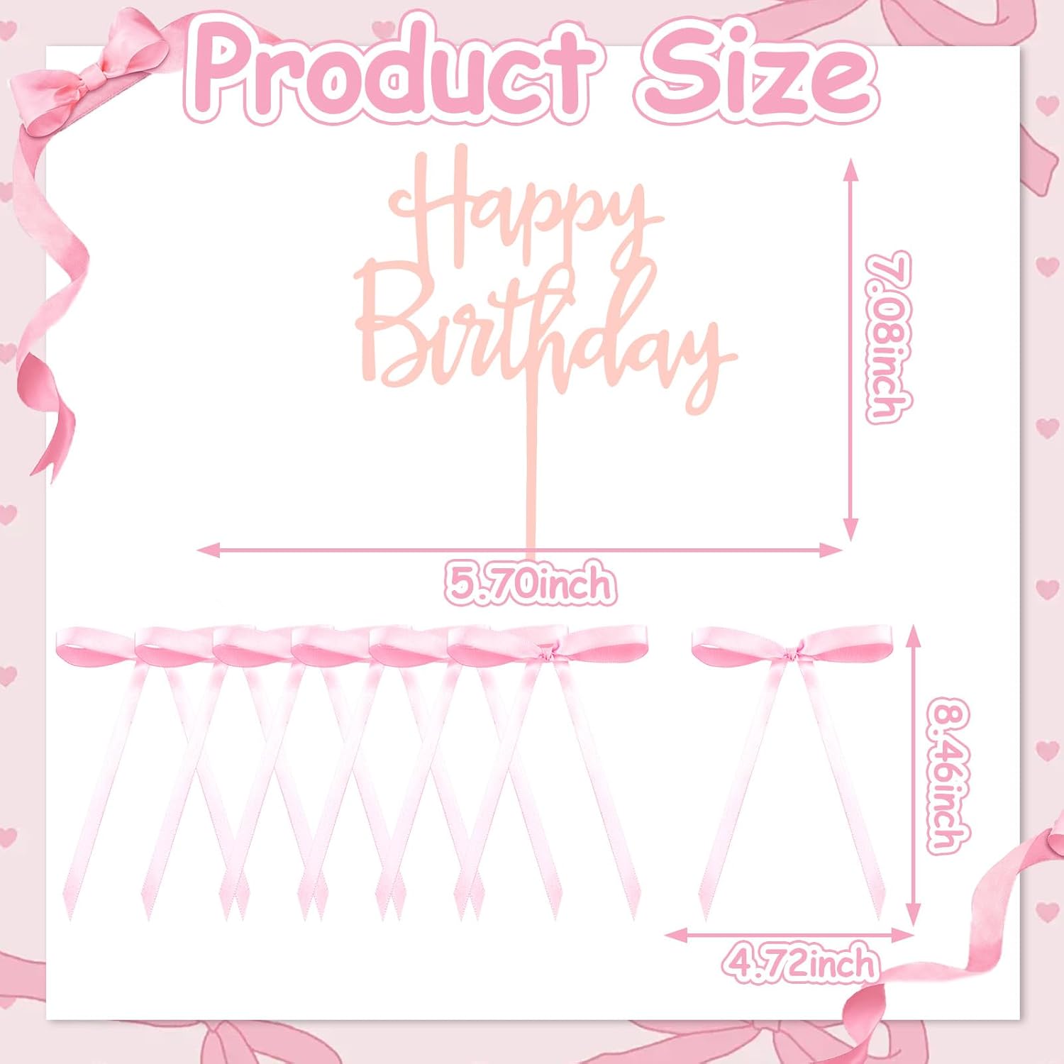 Jaciya Pink Bow Birthday Cake Topper Set with Happy Birthday Sign & Bow Cake Decorations Coquette Themed Cake Toppers