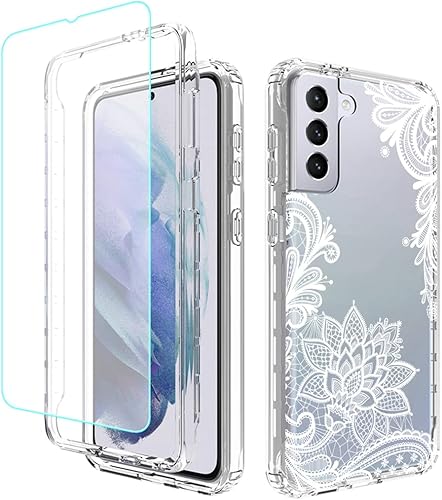Funda para Galaxy S21 Plus 5G, Samsung S21+ SM-G996U con protector de pantalla de vidrio templado, funda protectora de cuerpo completo con patrón de