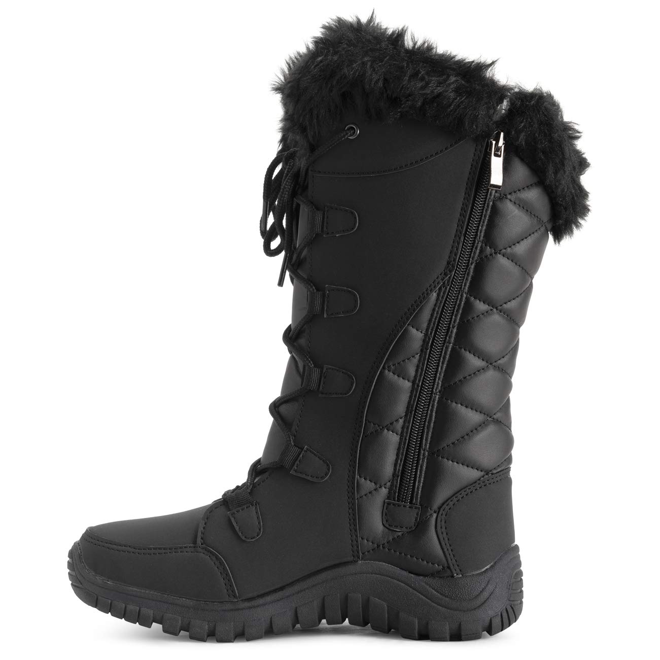 Polar Bottes Femme Matelassees avec Revers en Fausse Fourrure – Bottes Hiver Exterieures Impermeables – Semelle en Caoutchouc Durable pour la Neige et la Pluie