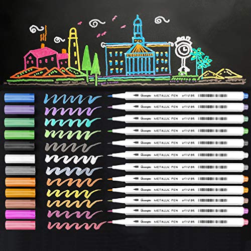 Metallic Marker Pens With Soft Brush Tip For Diy Projects, 12 Assorted Colors For Card Making, Scrapbooking, Calligraphy - Ideal For Greeting Cards, Photo Albums, Rock Painting, Mugs, Valentine's Day #TOP15