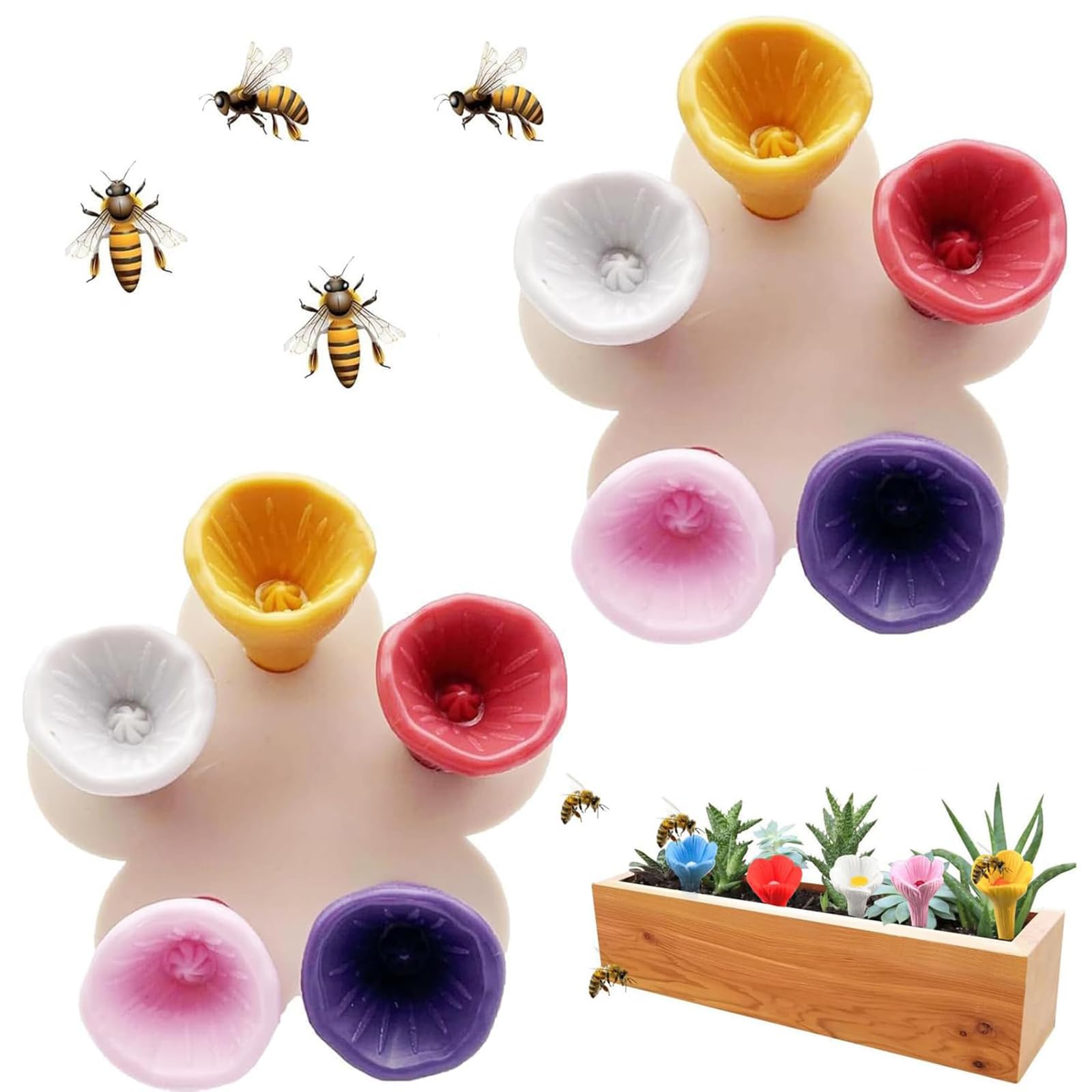 10 Pcs Bee Watering Station, Each set of 5 pieces a total of 10 Bee Cups for Garden, Bee Drinking Station, Cups for Bees Ideal for Attracting and Hydrating Bees and Outdoor Use, (5 Colors)