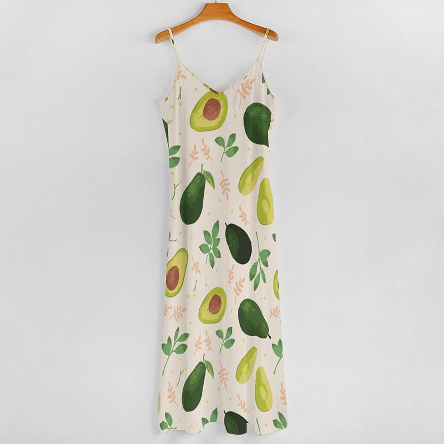 Amazon.co.jp: ロングワンピース ノースリーブ アボカド 葉柄 ビーチ