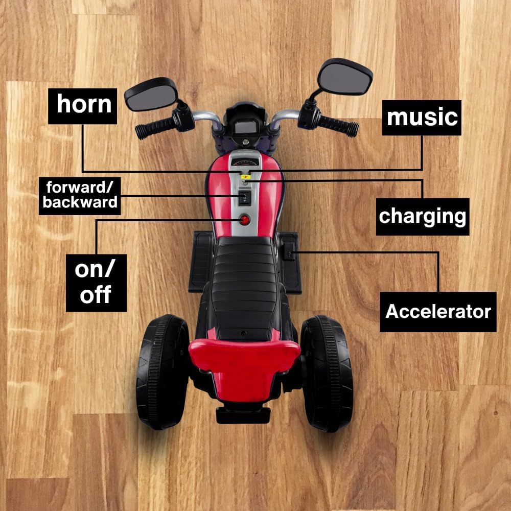 SHAKYA WORLD 3 Wheel Bike Rechargeable Battery Operated Ride-On Bike for Kids,1 to 4 Years with Foot Accelerator, Red 4