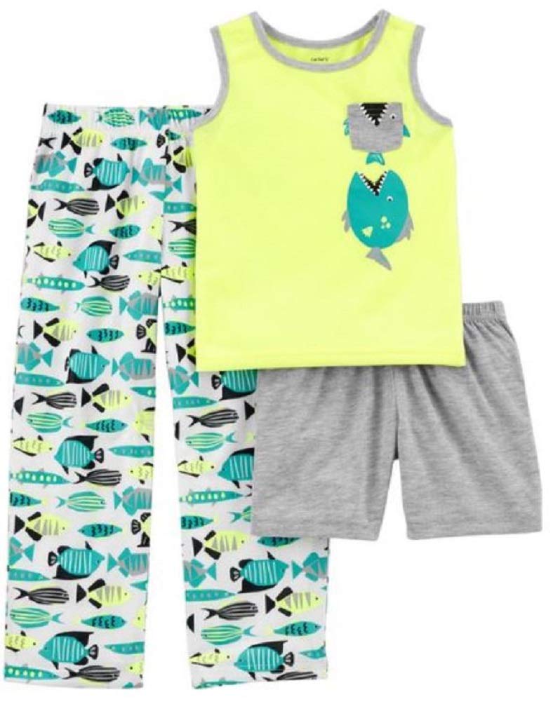Carter's 3 TLG. Schlafanzug 74 80 86 Sommer Junge kurz US Size 12,18,24 Month Hai Fisch (12 Monate)