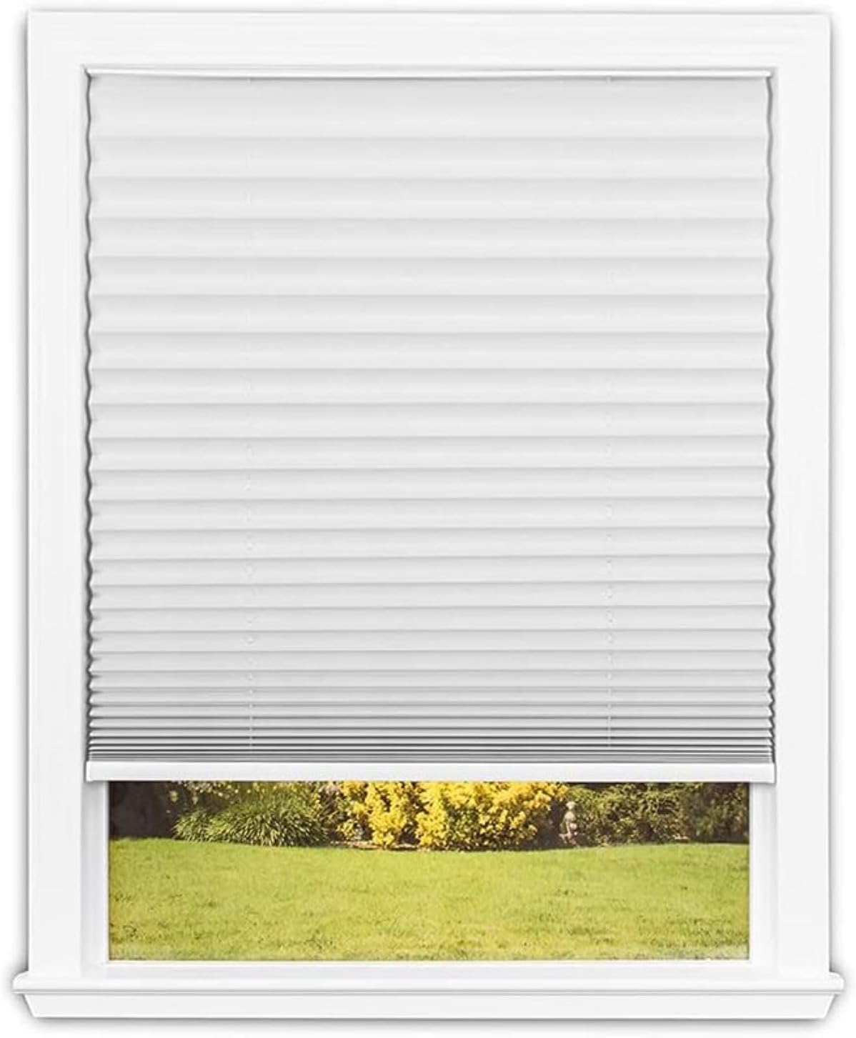 MISSING HARDWARE Redi Shade No Tools Easy Lift Trim-at-Home Cordless Pleated Light Filtering Fabric Shade White, 60\" W x 64\" L, (Fits windows 43\"- 60\") White 60\"W x 64\"H