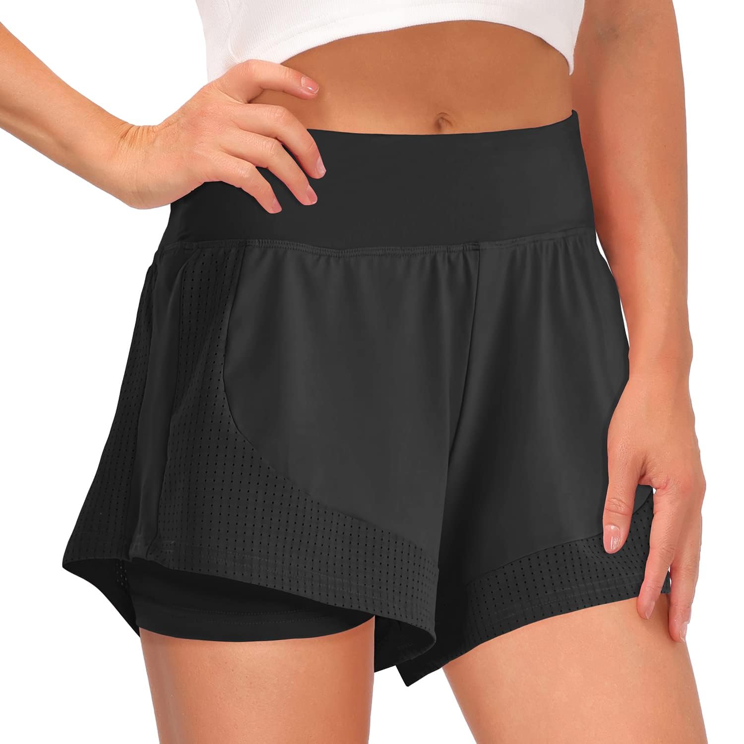 Tincini Shorts Damen Sommer Kurze Hosen Damen 2 in 1 Laufshorts Sport Running Shorts Fitness Sporthose Yoga Tennis Jogging Beiläufige Elastisch Schnelltrocknende