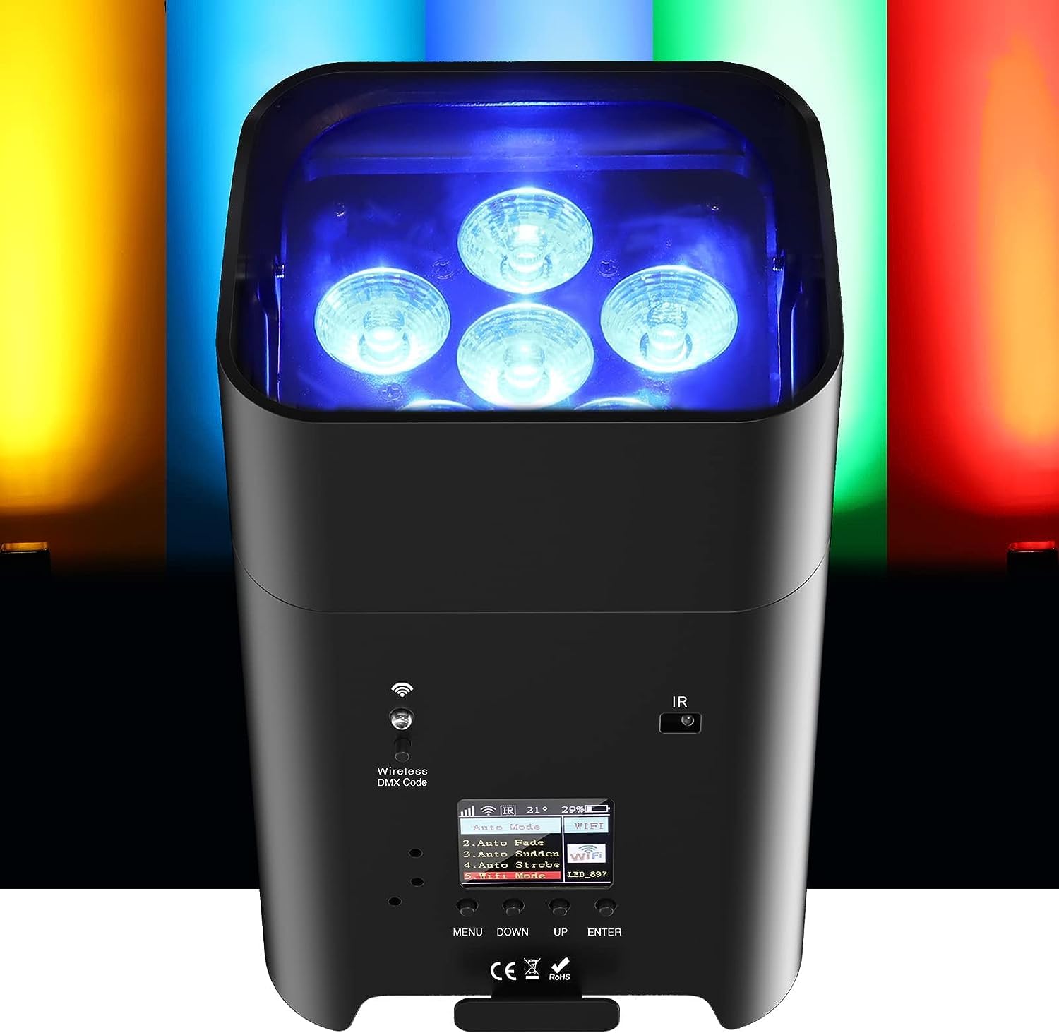 Battery Powered Uplights Rechargeable Par Can 6x18W RGBWA+UV LED Uplight 9600 mAh APP/Remote/DMX512 Control Stage Lights Uplighting Indoor for Wedding DJ Church Christmas Dance