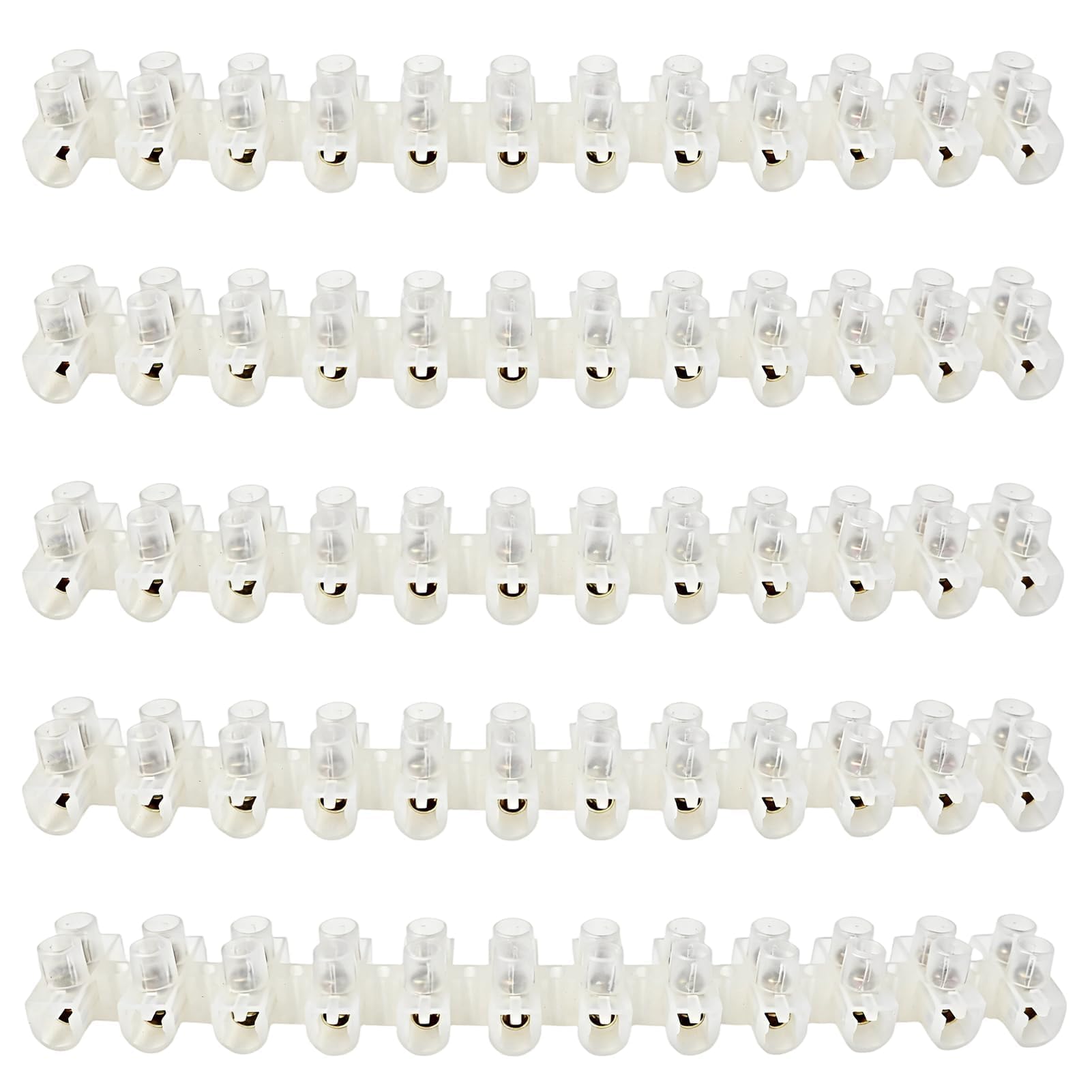 5Pack 30A 12 Way Terminal Block Strip, 30A Terminal Block Electrical Connector Blocks with Brass Terminals, Choc Block for Secure Wiring Cable Connecting and DIY Electrical Projects (White)