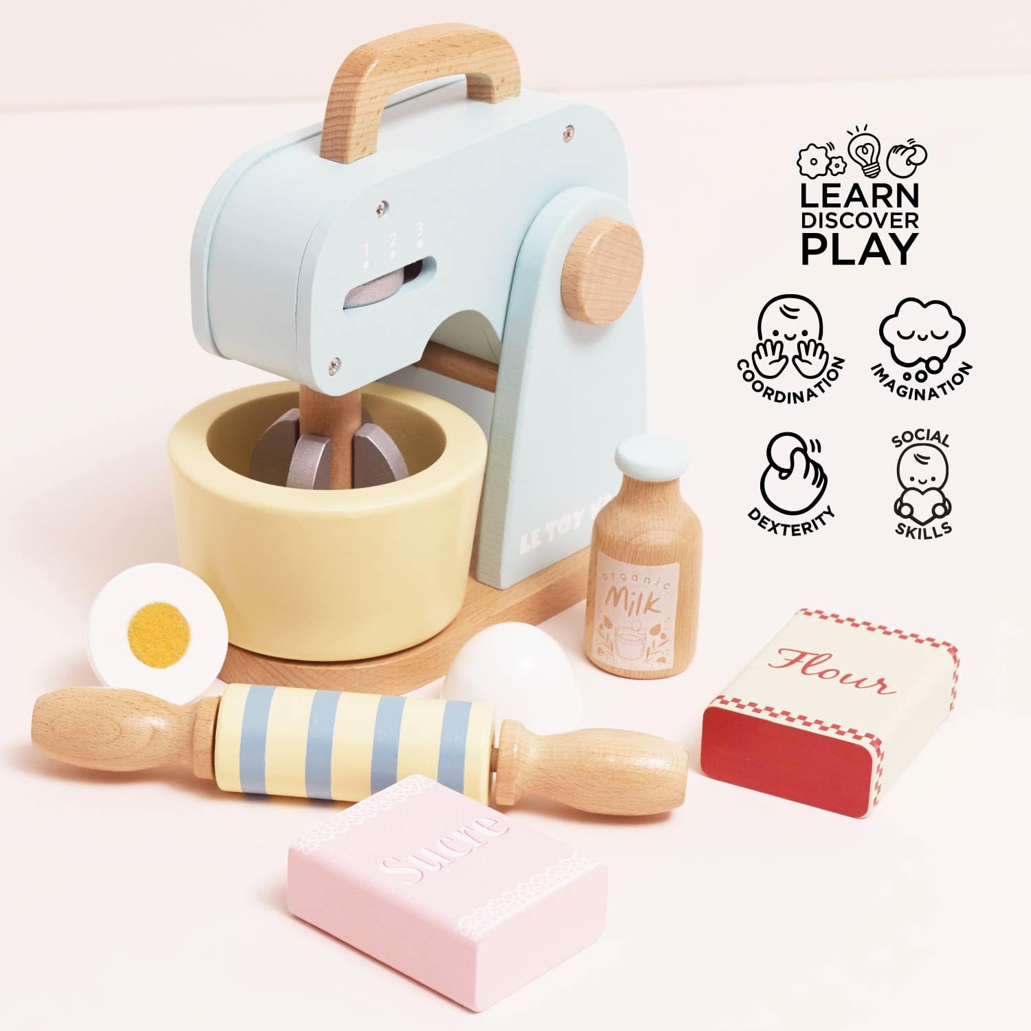 Le Toy Van – Honeybake Rollenspiel-Küchenmaschine aus Holz | Rollenspiel für Kinder Küchenzubehör, Küchenmaschine, Geeignet für Kinder ab 3 Jahren, TV285