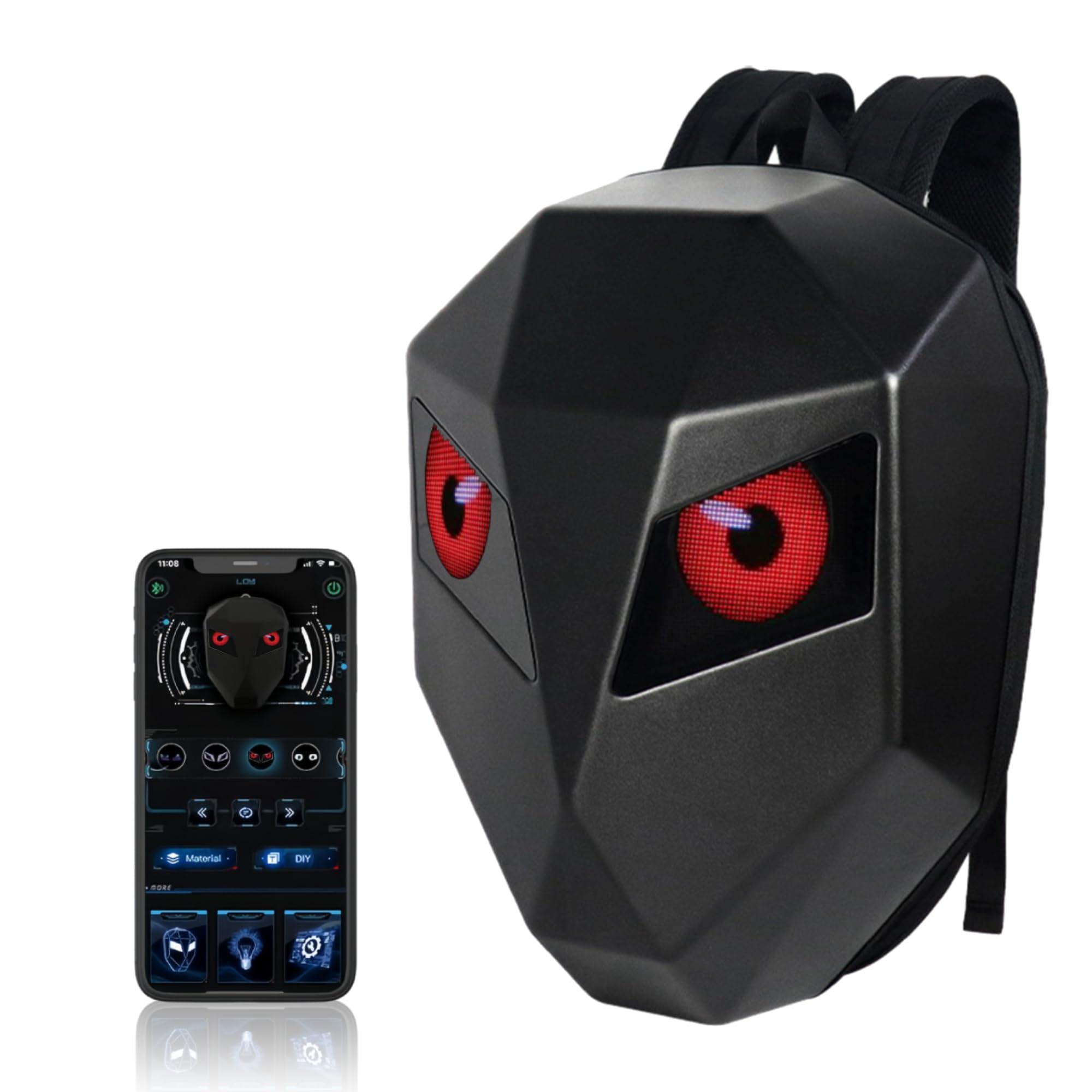 Bewinner Small LED Motorcycle Backpack Cool Design - 3D Hard Shell Motorbike Backpack with Programmable Full Color Screen, Waterproof Riding Helmet Bag for Outdoor