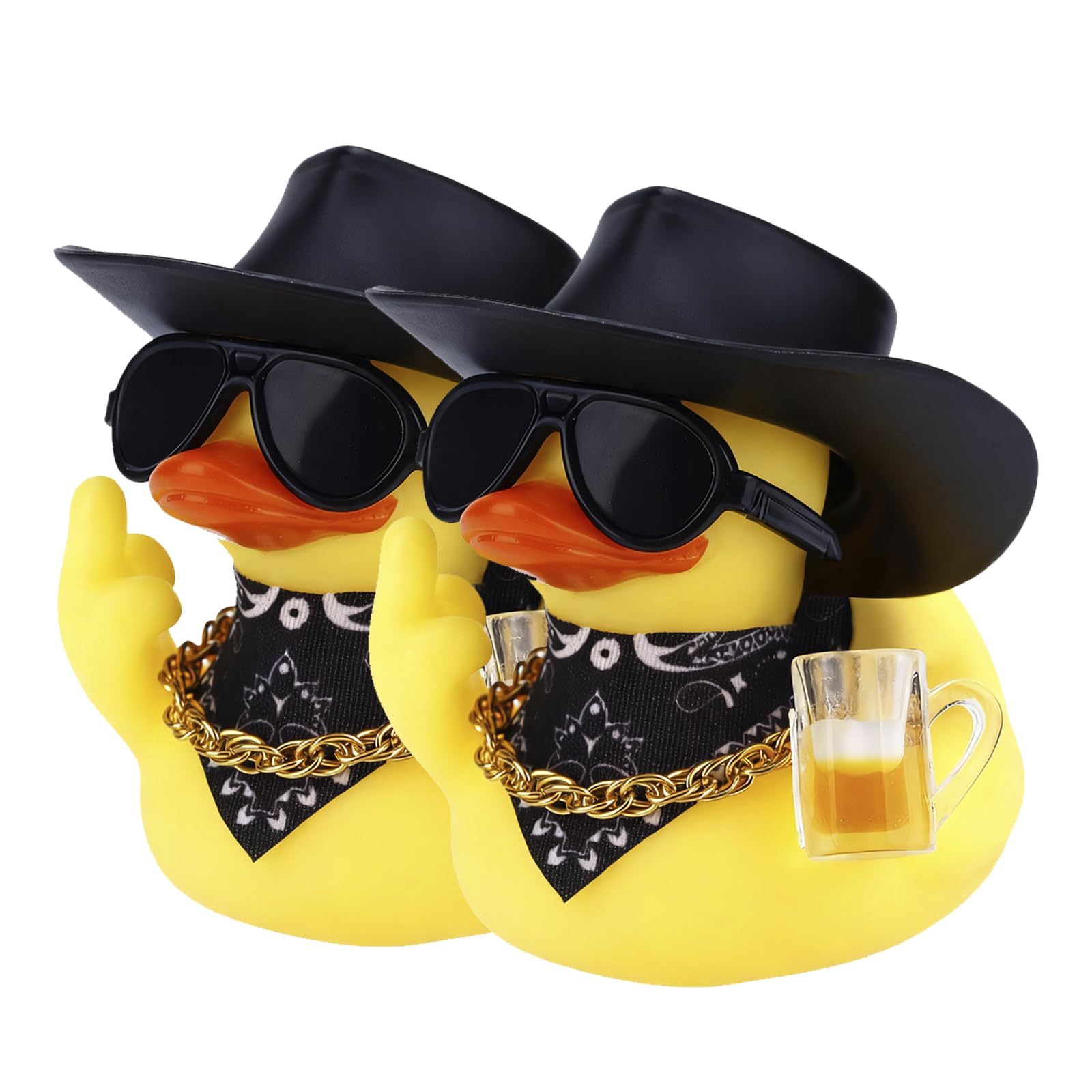 Nocecfi 2pcs Premium Rubber Duck Car Ornaments, Yellow Ducky in Western Cowboy Style with Hat & Glasses, Car Dashboard Accessories, Great Office Gifts & Cowboy Gifts