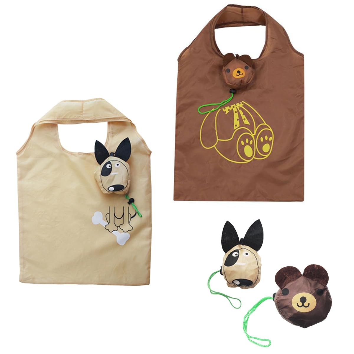 CSENASONFoldable Shopping Bag, 2 Pack Bear Dog Folding Shopping Bags Reusable Shopping Bags Foldable Foldaway Shopping Bags